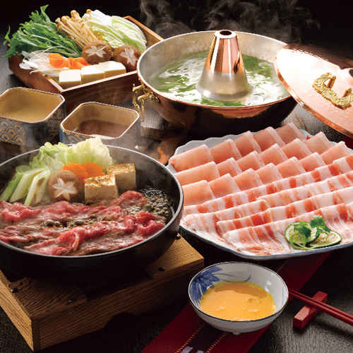 宮崎県産黒毛和牛すきやき肉とおいも豚しゃぶしゃぶ肉